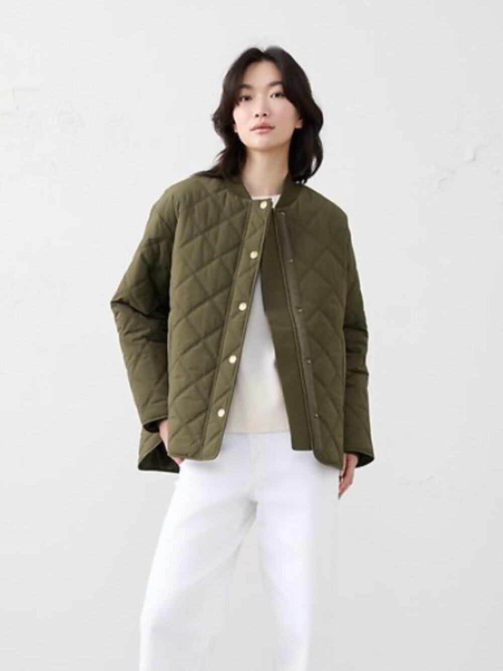 Banana Republic Olive Quilted Bomber Jacket